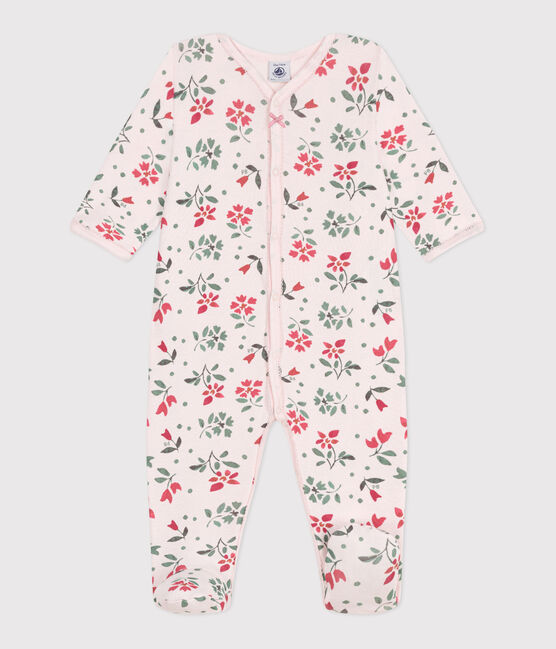 Strampler aus Baumwolle mit Blümchen rosa FLEUR/weiss MULTICO