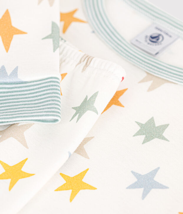 Eng anliegender Kinder-Pyjama aus Baumwolle mit Sternen-Motiv weiss/vielfarbig