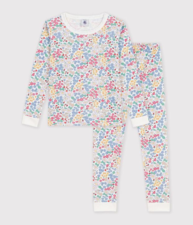Eng anliegender Kinder-Pyjama aus gemusterter Baumwolle vielfarbig/rosa/vielfarbig