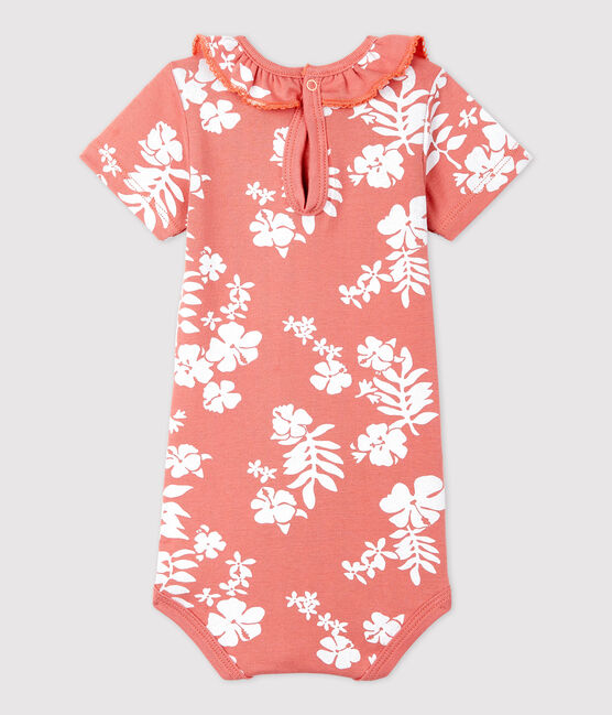 Baby-Body aus Baumwolle mit Hawaiimuster und Rüschenkragen rosa PAPAYE/ MARSHMALLOW