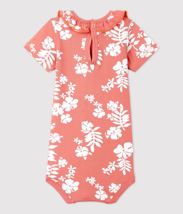 Baby-Body aus Baumwolle mit Hawaiimuster und R&uuml;schenkragen rosa/weiss