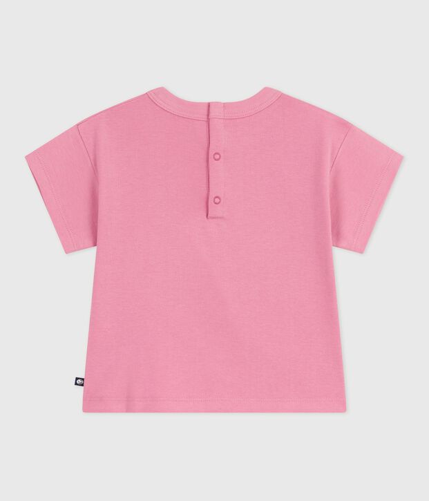 Kurz&auml;rmeliges Baby-T-Shirt aus Baumwolle mit Katzenmotiv rosa
