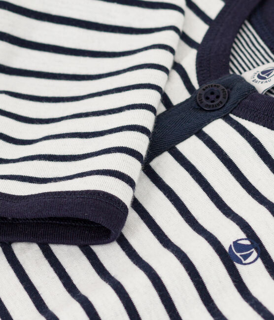 Baby-Langoverall aus dickem Jersey im Streifenlook weiss MARSHMALLOW/blau SMOKING