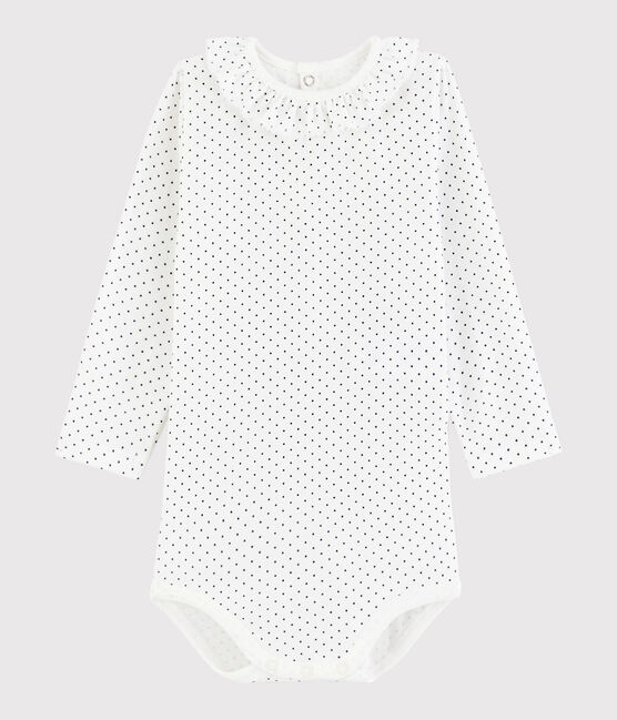 Langärmliger Baby-Body für Mädchen weiss MARSHMALLOW/blau MEDIEVAL
