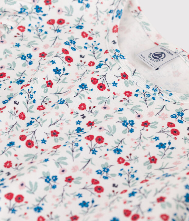 Kurz&auml;rmeliges Kinder T-Shirt aus Baumwolle mit Blumenmuster weiss/vielfarbig