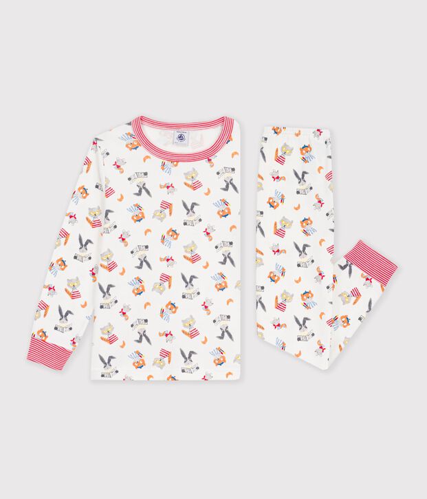 Kinder-Pyjama aus Baumwolle mit Tiermotiven weiss/vielfarbig