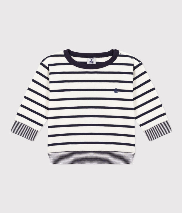 Lang&auml;rmeliges Baby-T-Shirt aus gestreifter Baumwolle weiss/blau