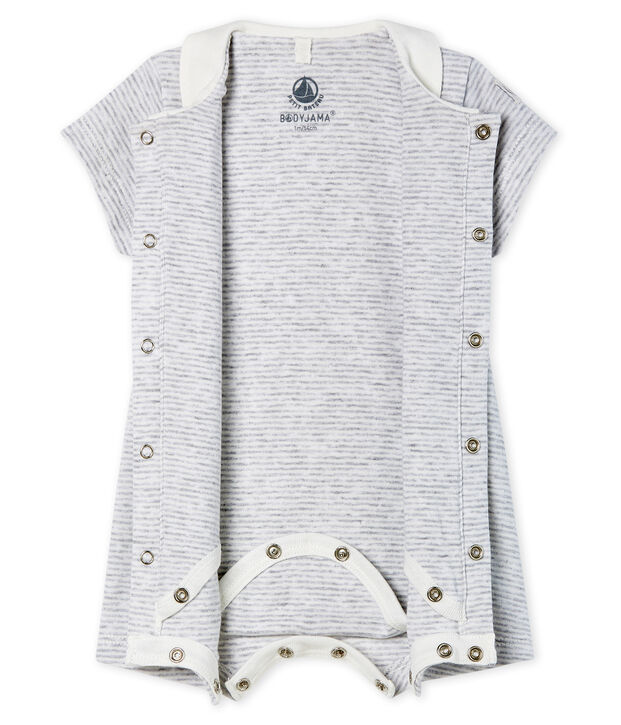 Kurzer Baby-Bodyjama aus Rippstrick grau/weiss
