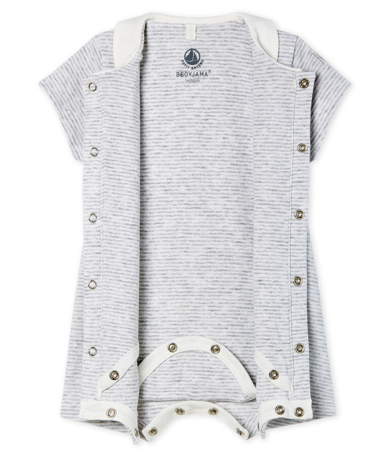 Kurzer Baby-Bodyjama aus Rippstrick grau POUSSIERE/weiss MARSHMALLOW