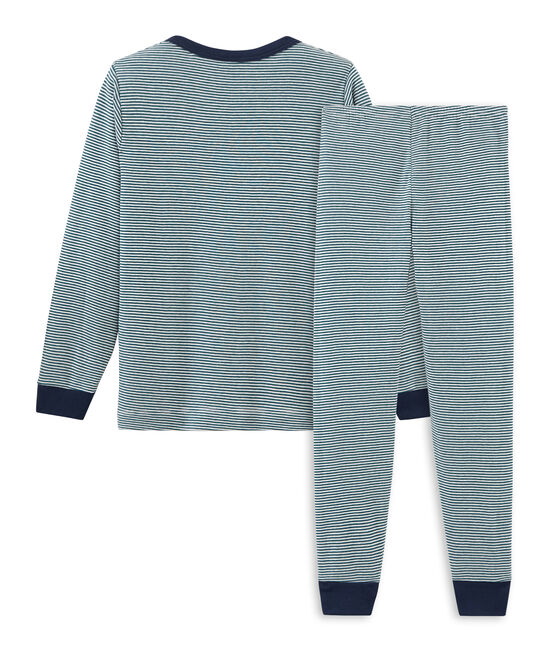 Rippstrick-Pyjama für kleine Jungen grün PINEDE/weiss MARSHMALLOW