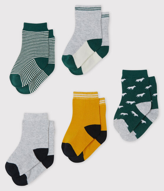 5er-Set Babysocken für Jungen grün SOUSBOIS/weiss MULTICO