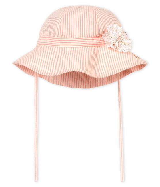 Gestreifter baby-hut mädchen weiss MARSHMALLOW/rosa ROSAKO