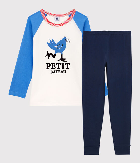 Kinderpyjama aus Bio-Baumwolle mit Kükenmotiv für Jungen blau BRASIER/weiss MULTICO