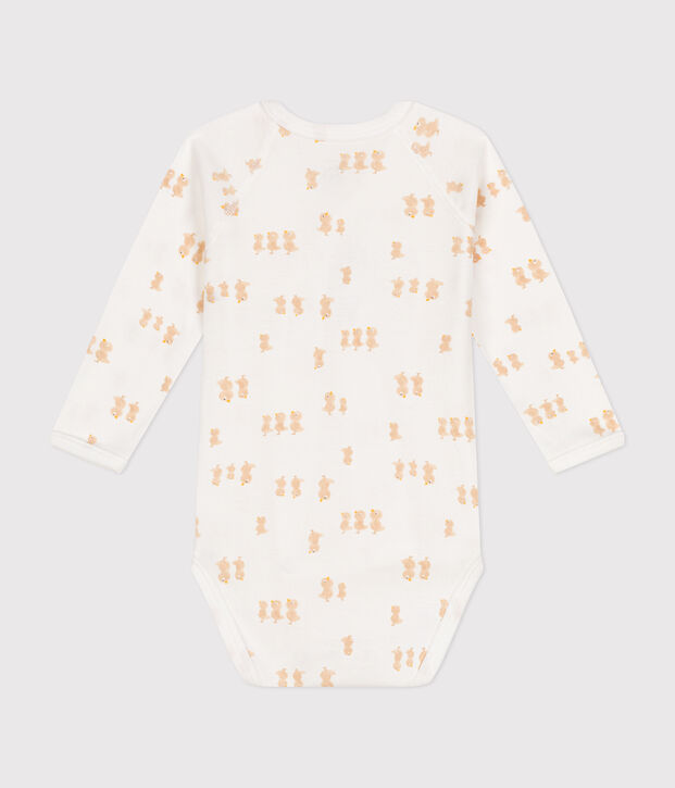 Lang&auml;rmeliger Wickelbody aus Baumwolle weiss/beige