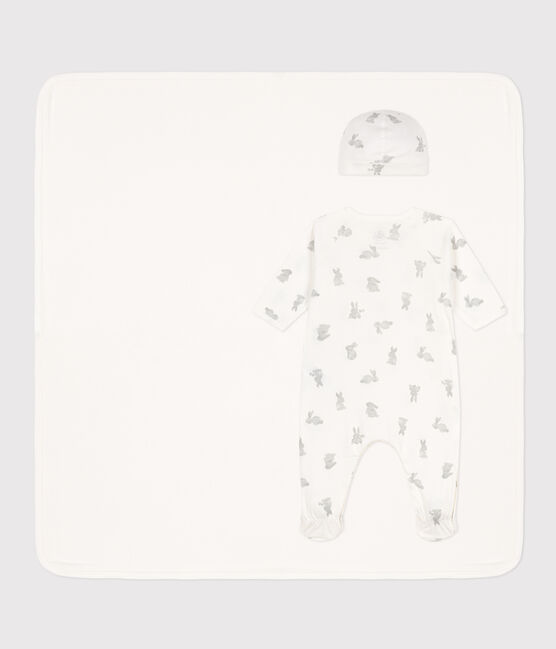 Dreiteiliges Baby-Set aus Baumwolle weiss MARSHMALLOW/grau GRIS