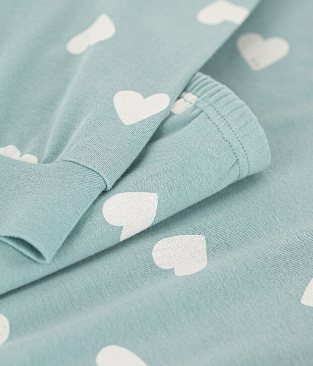 Damenpyjama aus Baumwolle mit Herzmotiv gr&uuml;n/naturfarben