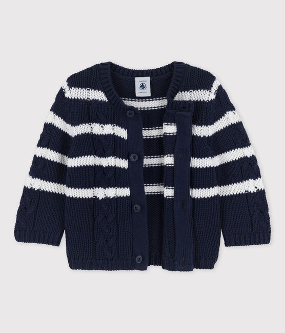 Baby-Strickjacke mit Zöpfen blau SMOKING/weiss MARSHMALLOW