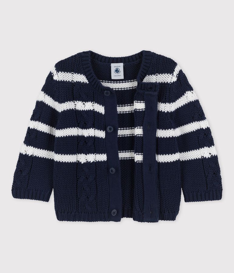 Baby-Strickjacke mit Z&ouml;pfen blau/weiss