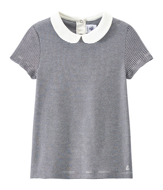 Gestreiftes Mädchen-T-Shirt blau SMOKING/weiss LAIT