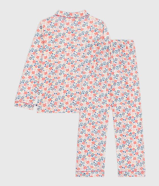 Kinder-Pyjama mit Knopfverschluss aus bedruckter Baumwolle weiss MARSHMALLOW/weiss MULTICO