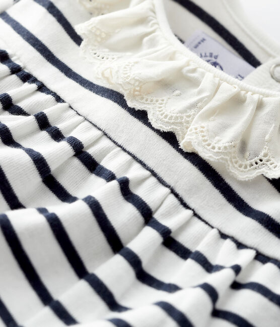 Langärmelige Baby-Bluse für Mädchen weiss MARSHMALLOW/blau SMOKING