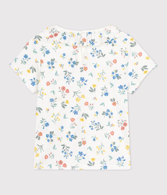 Kurzärmeliges T-Shirt aus Baumwolle für Mädchen weiss MARSHMALLOW/weiss MULTICO
