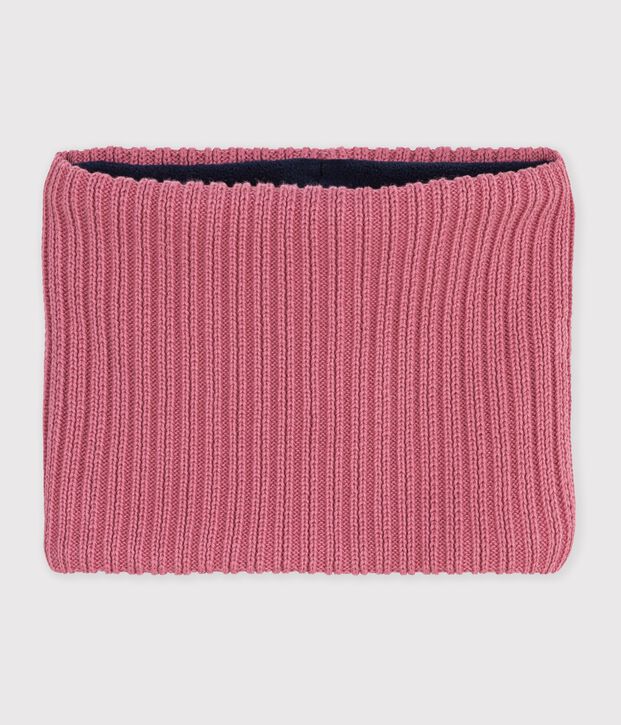 Kinder-Schlauchschal aus einfarbigem Strick mit Fleece-Futter rosa