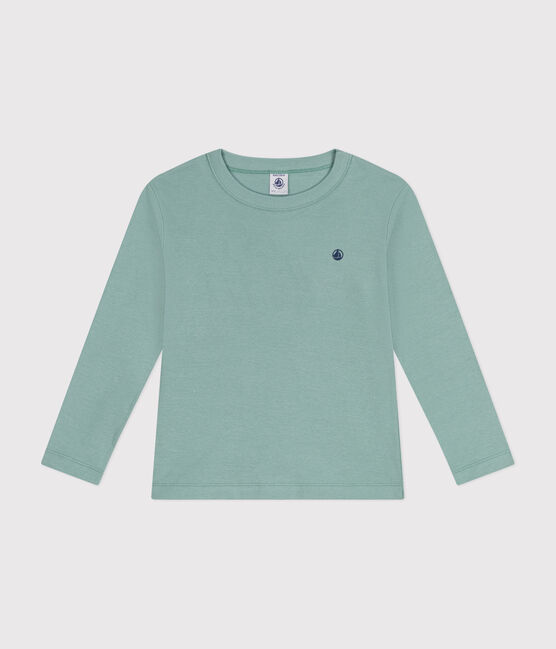 Langärmeliges Kinder-T-Shirt aus Rippstrick für Mädchen und Jungen grün PAUL