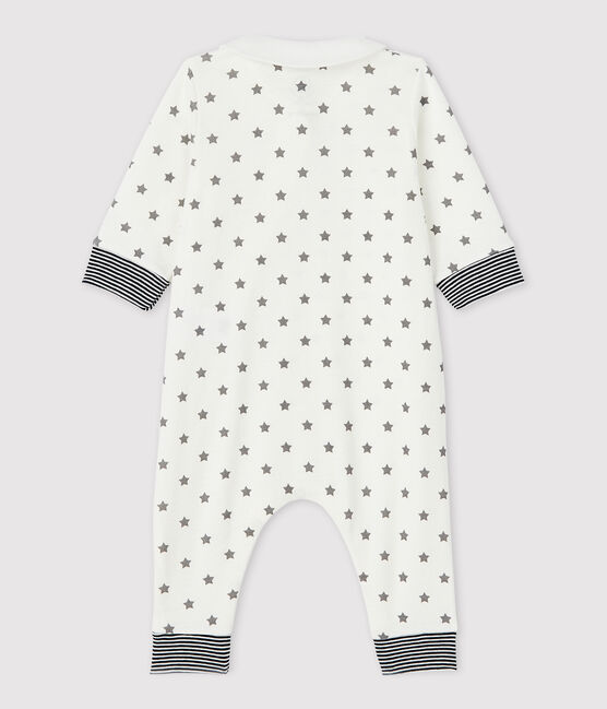 Baby-Strampler ohne Füße mit Reißverschluss aus Bio-Baumwolle mit Sternenmotiv weiss MARSHMALLOW/grau GRIS