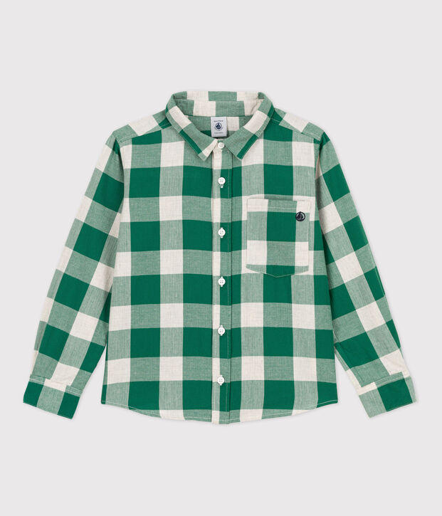 Kinderhemd aus Flanell mit Karomuster f&uuml;r Jungen MATCHA/naturfarben