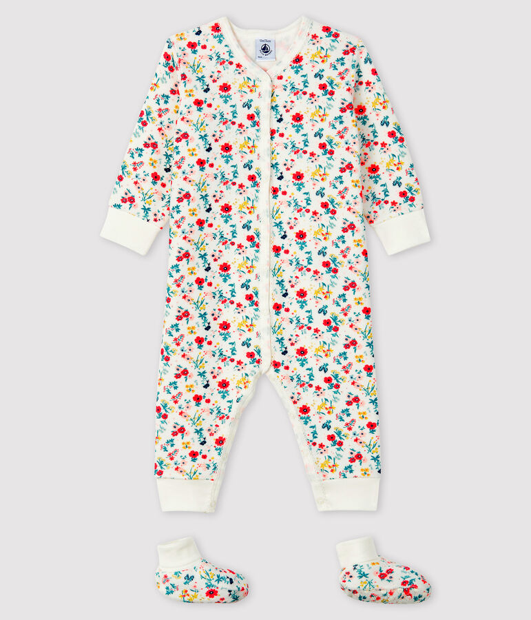 Baby-Nacht-Set aus Frottee f&uuml;r M&auml;dchen weiss/vielfarbig