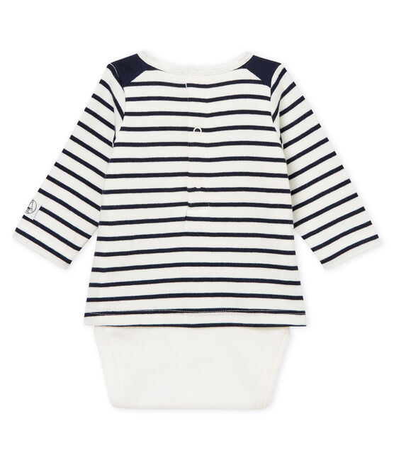 Gestreifter baby-t-shirt-body jungen weiss MARSHMALLOW/blau SMOKING