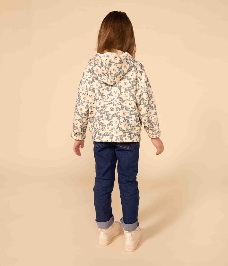 Kinder-Hoodie aus Molton f&uuml;r M&auml;dchen naturfarben/blau/vielfarbig