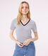 Damen-T-Shirt L'Iconique aus Baumwolle mit V-Ausschnitt, gestreift