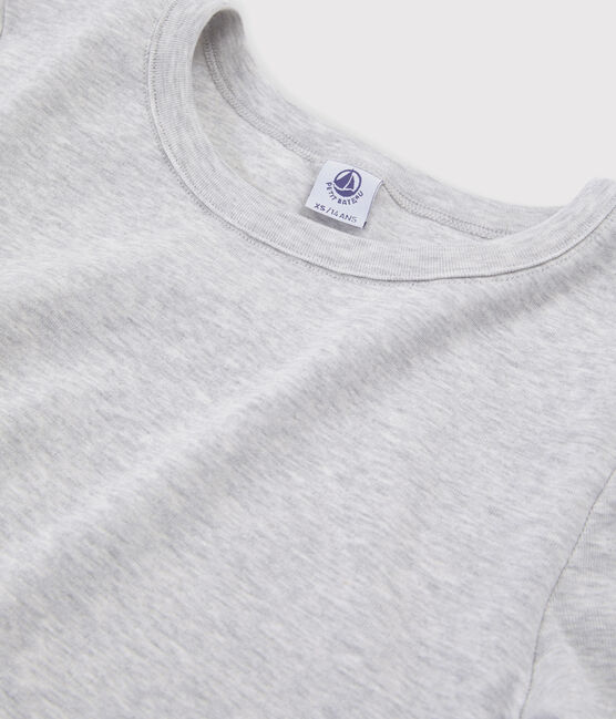 Damen-T-Shirt aus Baumwolle mit Rundhalsausschnitt grau BELUGA CHINE