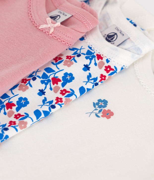 3er-Set kurz&auml;rmelige Baby-Bodys aus Baumwolle mit Blumenmuster vielfarbig