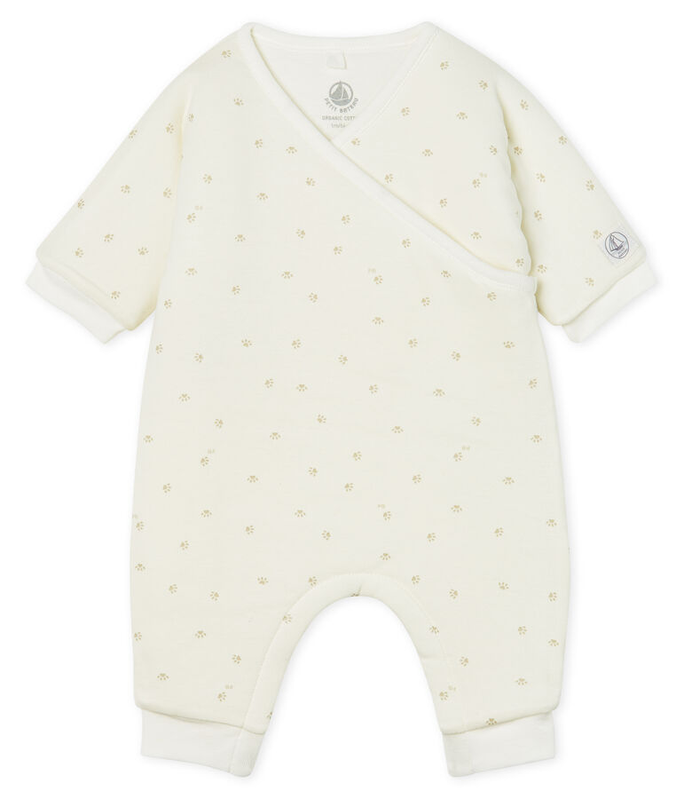 Langer Baby-Overall aus wattiertem Rippstrick weiss/grau