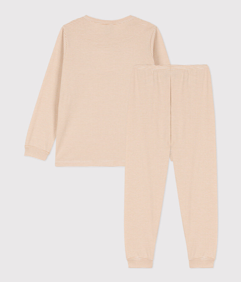 Kinderpyjama aus Baumwolle mit Streifen beige/weiss