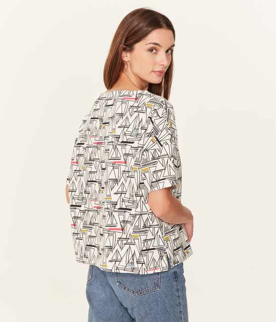 Kurzärmeliges seemannshemd damen weiss MARSHMALLOW/weiss MULTICO