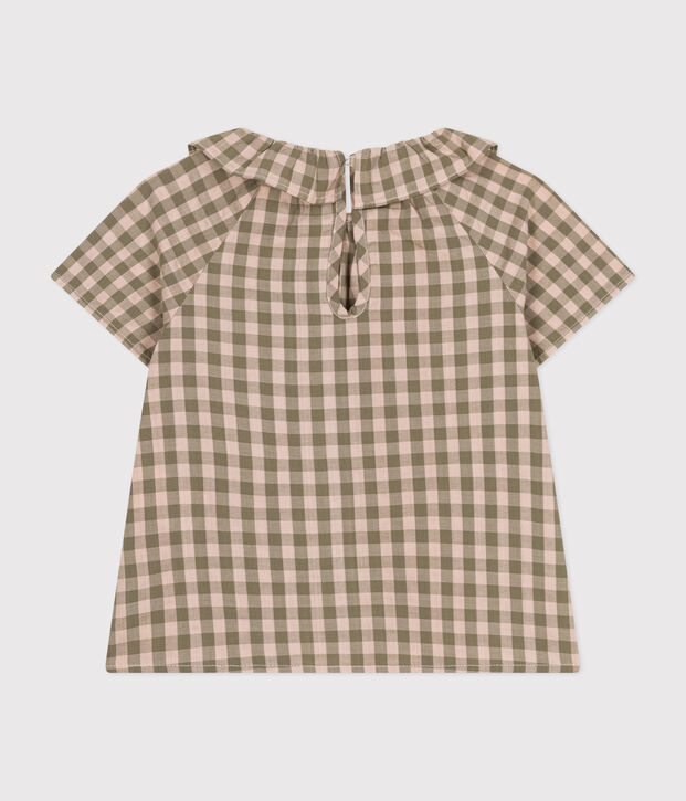 Kurz&auml;rmelige Baby-Bluse aus Seersucker gr&uuml;n/rosa
