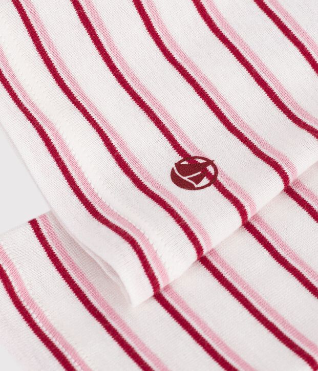 Lang&auml;rmeliges Damen T-Shirt aus Baumwolle mit Streifen weiss/rot