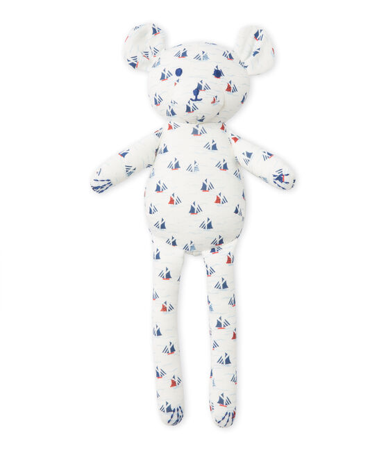Bedruckter Baby-Jungen-Kuschelbär weiss LAIT/weiss MULTICO