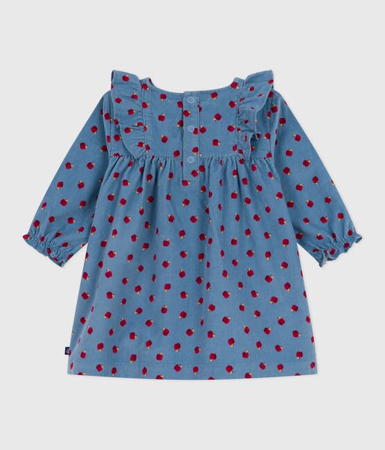 Langärmeliges Baby-Kleid aus Fein-Cord mit Apfel-Motiv blau ADRIATIC/ MULTICO