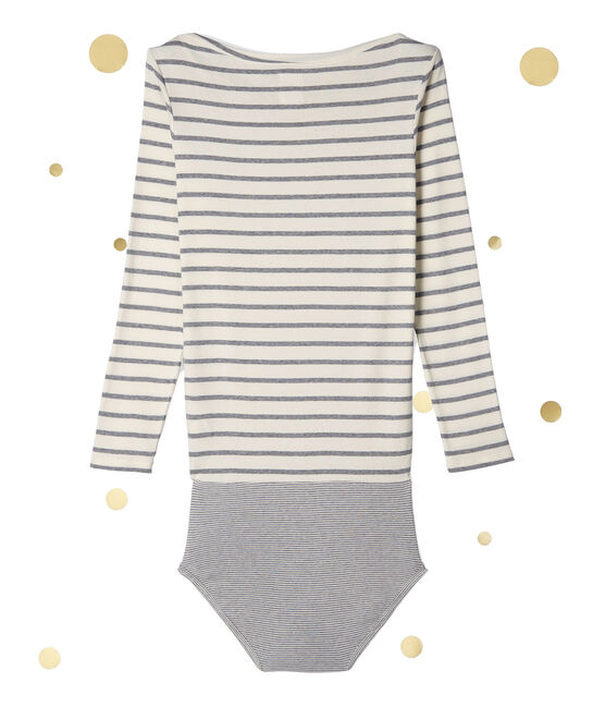Langarm Body Damen Petit bateau x Marie-Agnès Gillot beige COQUILLE/grau SUBWAY