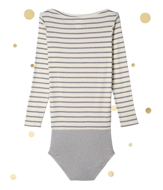 Langarm Body Damen Petit bateau x Marie-Agn&egrave;s Gillot weiss/grau