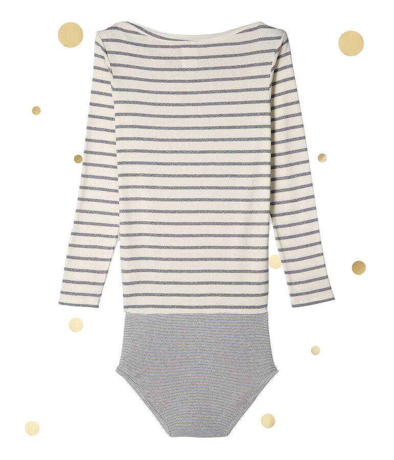 Langarm Body Damen Petit bateau x Marie-Agn&egrave;s Gillot beige COQUILLE/grau SUBWAY