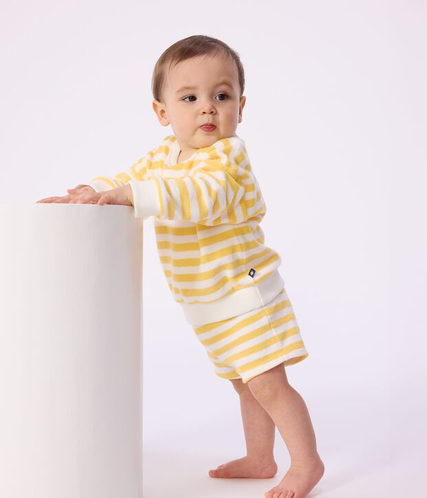 Baby-Shorts aus Frottee mit Streifen gelb/weiss