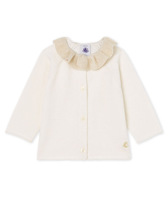 Baby-Cardigan aus Woll-/Baumwollstrick für Mädchen weiss MARSHMALLOW