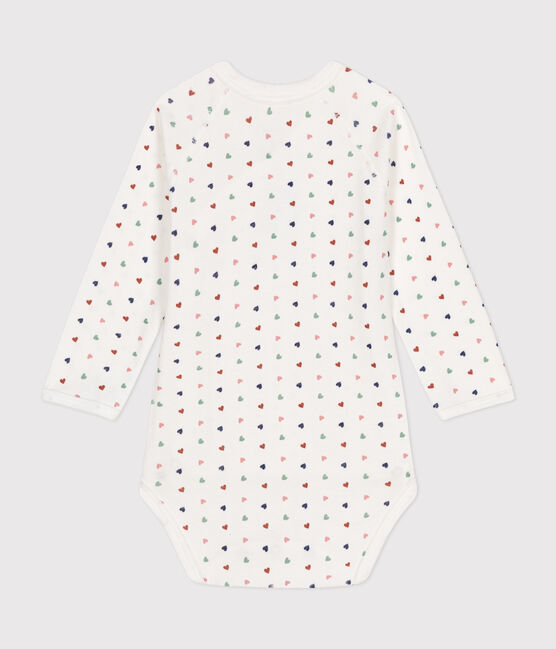 Langärmeliger Baby-Wickelbody aus Baumwolle weiss MARSHMALLOW/weiss MULTICO