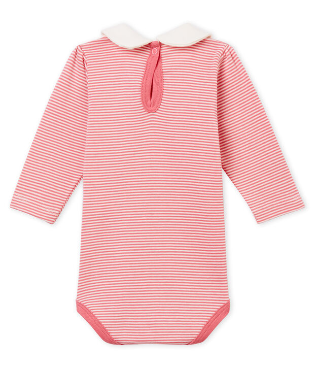Baby M&auml;dchenBody mit Bubikragen und Milleraies-Ringelstreifen rosa/weiss